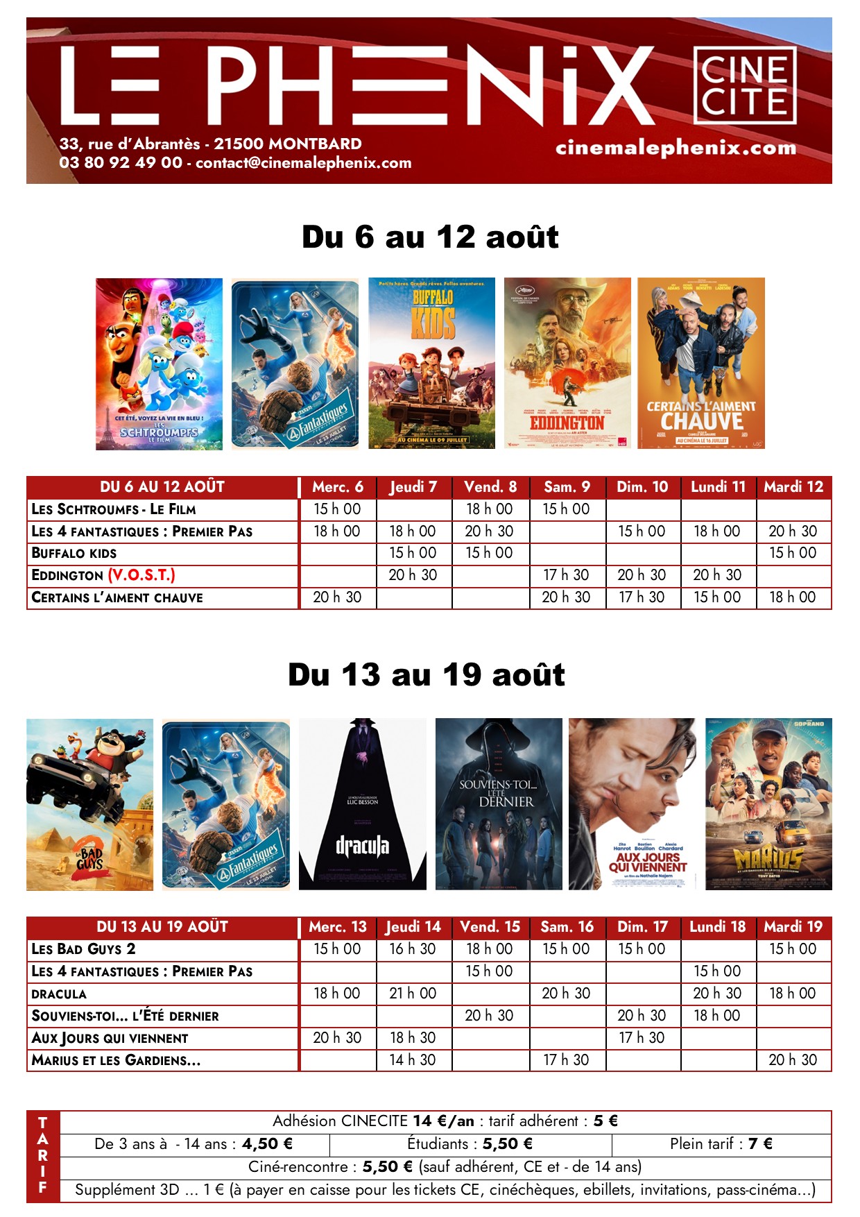 Programme du 6 au 19 août